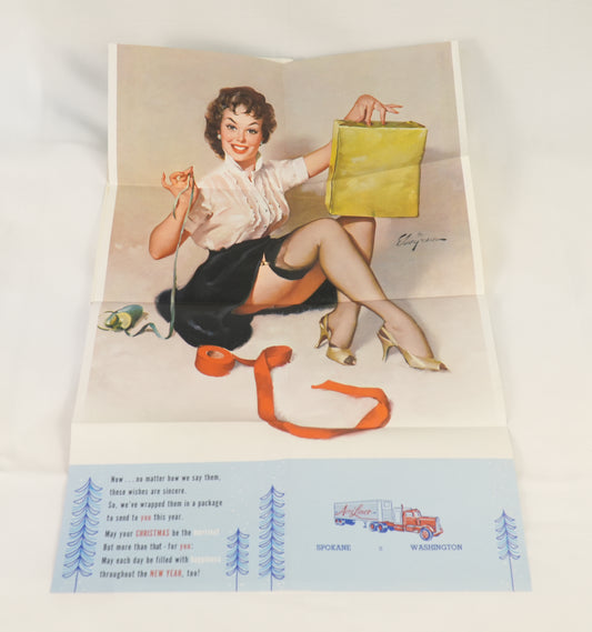 Elvgren 1950s Holiday 5 Pinups Foldout Greeting Card "Annual Report" Volume XVI for Aeroliner Spokane WA Brown & Bigelow