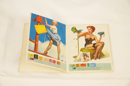 Elvgren 1950s Holiday 5 Pinups Foldout Greeting Card "Holiday Portfolio" Volume XI for Aeroliner Spokane WA Brown & Bigelow