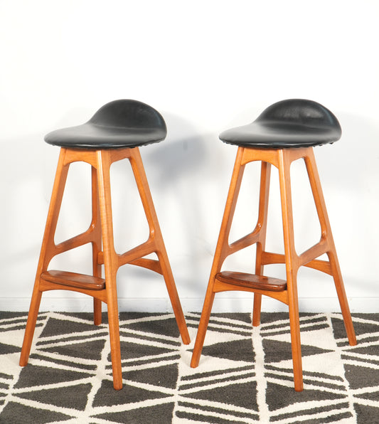 Pair Erik Buch Teak and Rosewood Model OD-61 Bar Stools