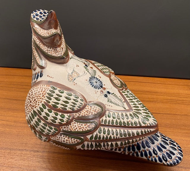 Vintage top Tonala Mexican Art Pottery Ceramic & Brass Parrot Statue,Tonala Mexican Pottery,Blue and Brass Parrot, Parrot Statue, Parrot, 1980's