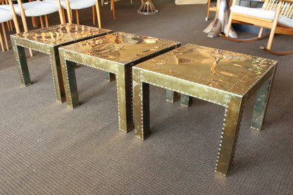 Brass-Clad Sarreid Style Tables - Set 3