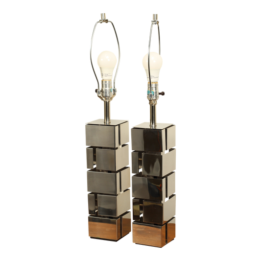 Curtis Jere for Laurel Geometric Chrome Lamps - a Pair